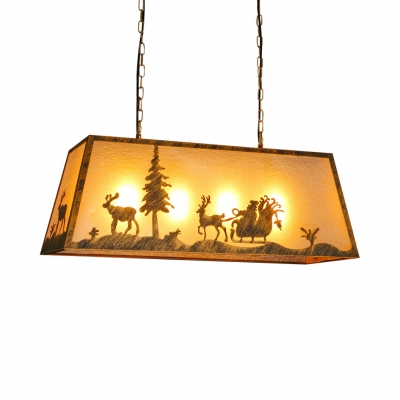 

4 Lights Rectangle Island Lighting with 31.5" Adjustable Chain Industrial Metal Island Light Fixtures in Brass, HL511317