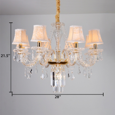 Beige/Ivory Tapered Pendant Light with Adjustable Cord 8 Lights Traditional Clear Crystal for Dining Room