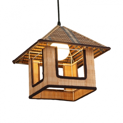 Bamboo House Hanging Light One Light Asian Ceiling Pendant with 47