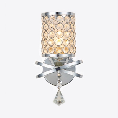 Bathroom Cylinder Shade Wall Mount Light Fixture Clear Crystal Vintage Style Sconce Lighting