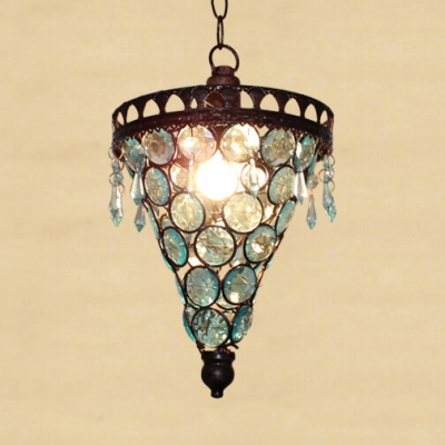 Blue/Amber Crystal Hanging Lighting 1 Light Vintage Ceiling Pendant Light for Hallway