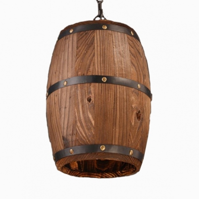 Bronze Cask Suspended Pendant Lamps Length Adjustable 1 Light Industrial Wood Hanging Lighting for Dining Room