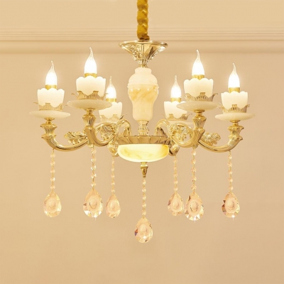 Candle Living Room Sconce Light Clear Crystal 6/8/15 Lights Traditional Wall Lamp in Gold