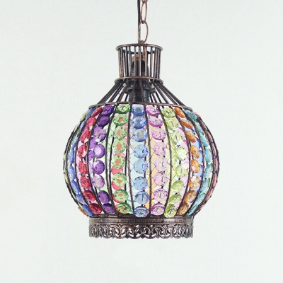Colorful Lantern Pendant Lamp Single Light Vintage Crystal Pendant Lighting for Bedroom