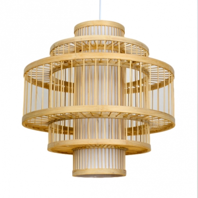 Drum Single Pendant Light for Coffee Shop Multi Tiers Bamboo Drop Light with 39