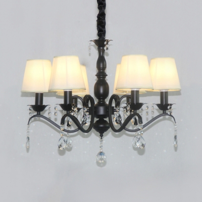 Fabric Tapered Shade Chandelier Light with Clear Crystal 3/5/6 Lights Classic Pendant Light in Black