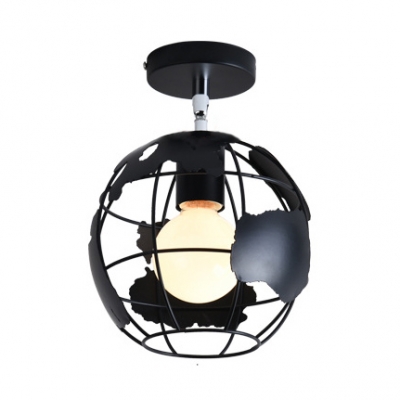 Globe/Cube/Tellurion/Oval Ceiling Light 1 Light Metal Semi Flush Mount Light in Black
