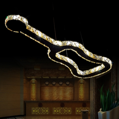Guitar Design Hanging Chandelier Bedroom Modern Pendant Lamp with Clear/Amber Crystal Decoration