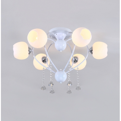 Heart Shape Semi-Flush Light Bedroom 3/6/10 Lights Modern Ceiling Fixture with Clear Crystal in Black/White