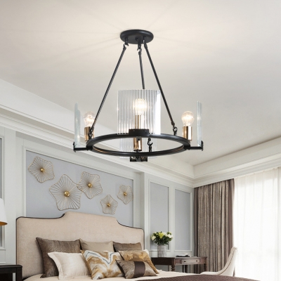 Living Room Ring Hanging Lamp Clear Crystal Contemporary Black Chandelier