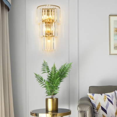 Living Room Semi-Circle Sconce Clear Crystal Modern 3/6/9 Lights Gold Wall Light for Bathroom