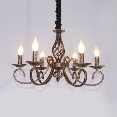 Metal Twist Arm Chandelier Light 6 Lights Antique Hanging Pendant in Bronze for Living Room