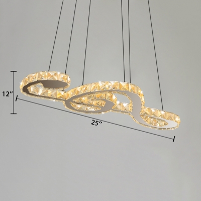 Modern Musical Note Hanging Pendant Light Silver Chandelier with Clear Crystal Decoration