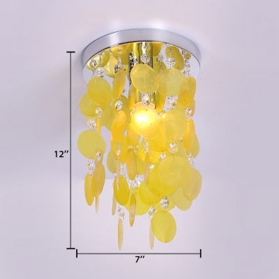 Multicolor Flush Mount Light Single Light Modern Style Shell Ceiling Lighting with Clear Crystal Beads for Bedroom