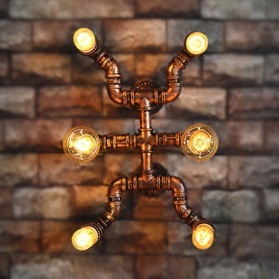 Pipe Sconce Light 6 Lights Metal Antique Bronze Wall Light Fixture for Dining Room