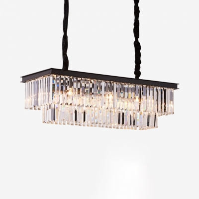 Rectangle Pendant Lighting Dining Room 6/8 Lights Modern Hanging Lights with Adjustable Cord in Black/Gold