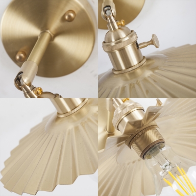 Rotatable 1 Light Scalloped Wall Light Vintage Metal Sconce Light in Brass for Bedside
