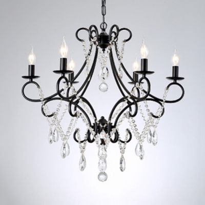 Traditional Candle Pendant Lighting Metal 5/6/8 Lights Black/Gold Chandelier with Clear Crystal and 19.5