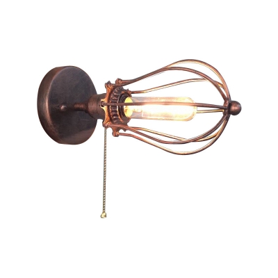 Vintage Bulb Shape Sconce Light Metal Single Light Black/Rust Wall Lamp for Dining Room