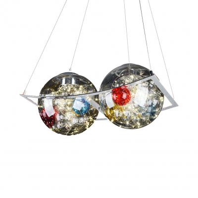 Vintage Globe Hanging Pendant Multi Color Crystal 1/2/4 Lights Chandelier Light for Living Room