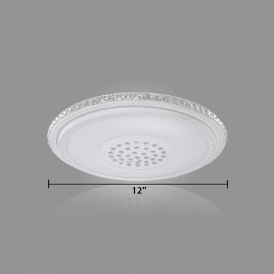 White Round Flush Light with Clear Crystal Decoration Modern Acrylic LED Ceiling Lamp for Living Room