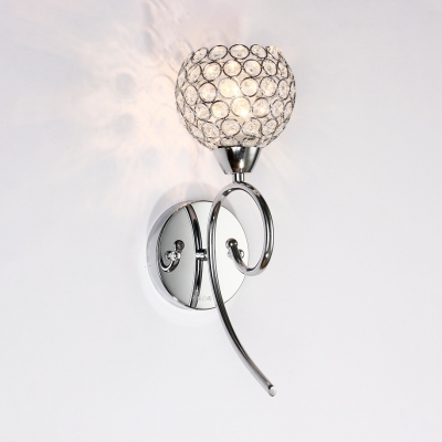 1-Light Globe Wall Mounted Lighting Modern Style Clear Crystal Sconce Light in Chrome