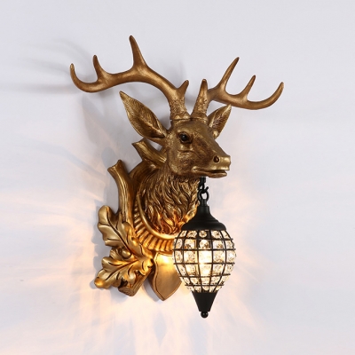 1 Light Teardrop Wall Lamp Vintage Clear Crystal Sconce Light with Deer Decoration