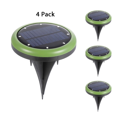 4 Pcs Outdoor 4LED Disk Lights 5W Waterproof Silver/Green Ground Light with Solar Power for Step Patio