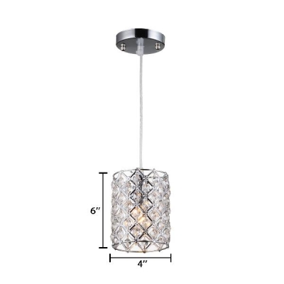 Dining Room Lighting Modern, Height Adjustable Clear Crystal Bead Cylinder Pendant Lighting in Nickle with Hanging Cord