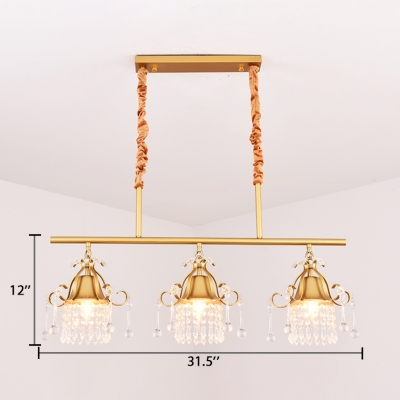 3/4 Lights Drum Chandelier Light Vintage Length Adjustable Metal Chandelier with Clear Crystal in Brass