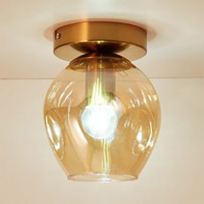 Amber Glass Bubble Lighting Fixture Single Bulb Modernism Semi Flush Mount