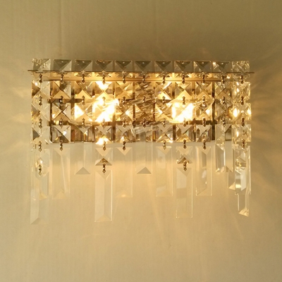 Antique Style Rectangle Sconce Light Clear Crystal 1/2-Light Wall Lamp for Bathroom