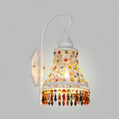 Bell Kitchen Sconce Light Metal Single Light Vintage Wall with Colorful Crystal Lamp in White