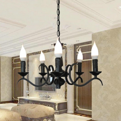 Candle Dining Room Chandelier Light Metal 3/5/6/8/12 Lights Vintage Pendant Lamp in Black