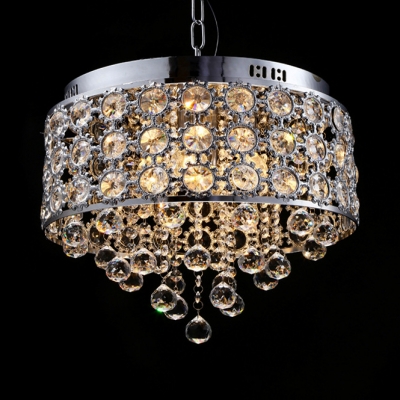 Clear Crystal Round Canopy Chandelier 4 Lights Contemporary Pendant Lights with Adjustable Cord in Chrome