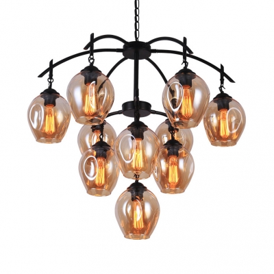 Clear Orb Chandelier Light 10 Lights Height Adjustable Antique Hanging Lamp for Dining Room