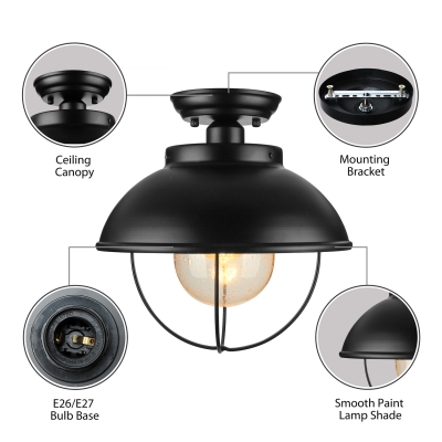 Close To Ceiling Light with Clear Glass in Black Finish