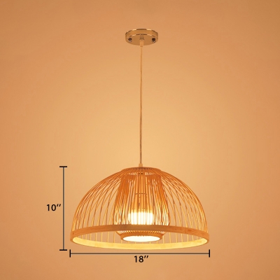 Dome Hanging Lamp Modernism Weave Single Light Art Deco Suspended Light in Wood for Corridor