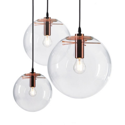 Glass Globe LED Hanging Lamp Height Adjustable Single Light Industrial Ceiling Light Fixture in Rose Gold