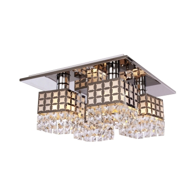 Indoor Square Semi Flush Light Clear Crystal Contemporary Style Ceiling Lighting, 9