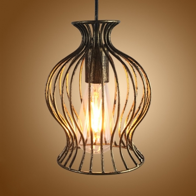 Cage Shape Pendant Lighting Single Light Length Adjustable Vintage Hanging Lamp in Brass