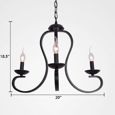 Metal Candle Hanging Chandelier 3/5/6 Lights Industrial Pendant Lighting Fixture in Black