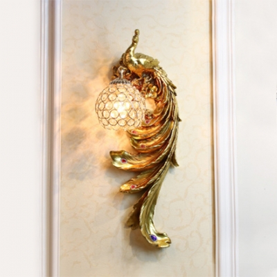 Peacock Sconce Light 1 Light Antique Wall Lamp in White/Gold/Light Gold and Blue/Blue/Multi Color