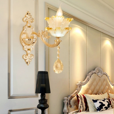 Petal Sconce with Clear Crystal Dining Room 1/2 Lights Traditional Wall Light in Gold