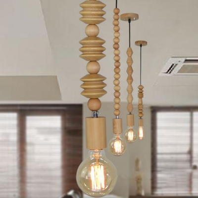 Vintage Pendant Light Fixture with Adjustable Cord Single Light Wood Ceiling Light in Wood