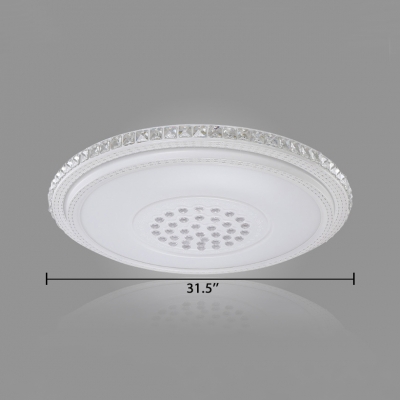 White Round Flush Light with Clear Crystal Decoration Modern Acrylic LED Ceiling Lamp for Living Room