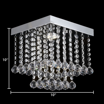 1 Light Rectangular Ceiling Light Modern Clear Crystal Chandelier in Nickel
