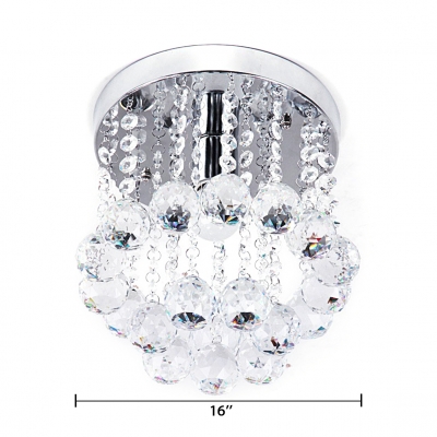 Contemporary Nickel Flush Mount Light Fixtures with Round Canopy 1 Light Clear Crystal Chandelier