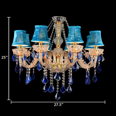 Traditional Flared Chandelier Clear Crystal 8 Lights Dark/Light Blue Pendant Lamp for Living Room