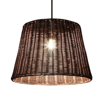 Tapered Drum Hanging Pendant Light for Dining Room Pastoral Bamboo 1/3-Bulb Drop Light in Brown